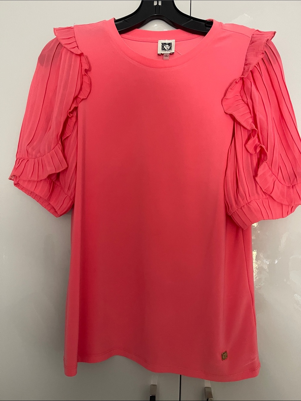 Anne Klein Coral Ruffle Puff Sleeve Tee
